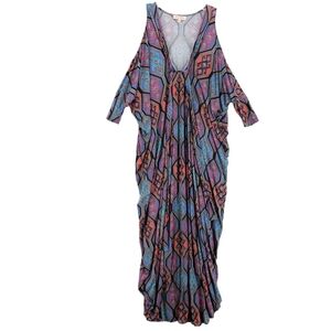 MARA HOFFMAN Maxi Kaftan Dress Geometric Print Cold Shoulder ONE SIZE